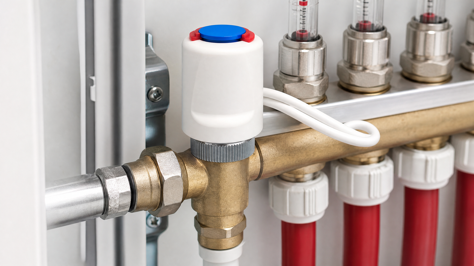 TL48 electric thermal actuator on floor heating manifold