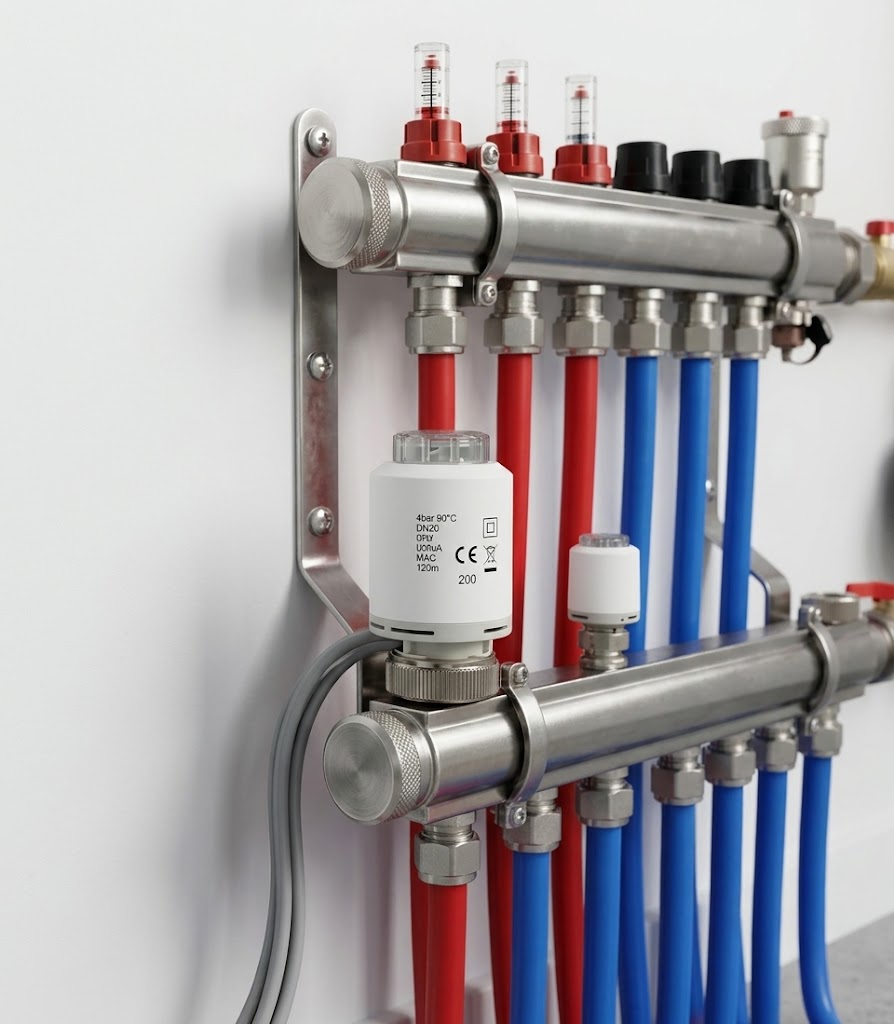 TL55 installed on an underfloor heating manifold