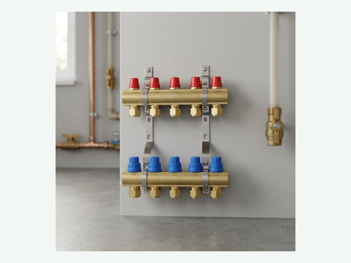 Brass manifold installed on wall