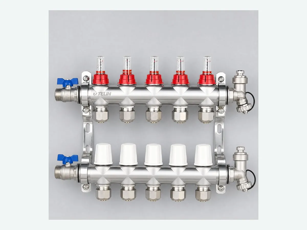 Stainless steel manifold with red flow meters