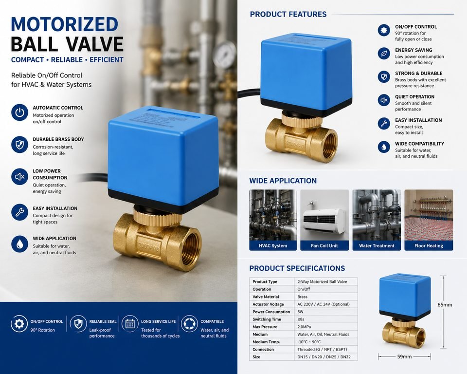 Manual override motorized ball valve product features graphic