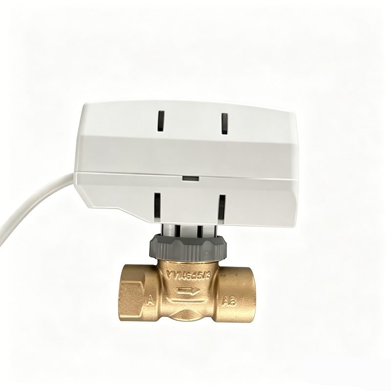 Brass square motorized ball valve with white actuator