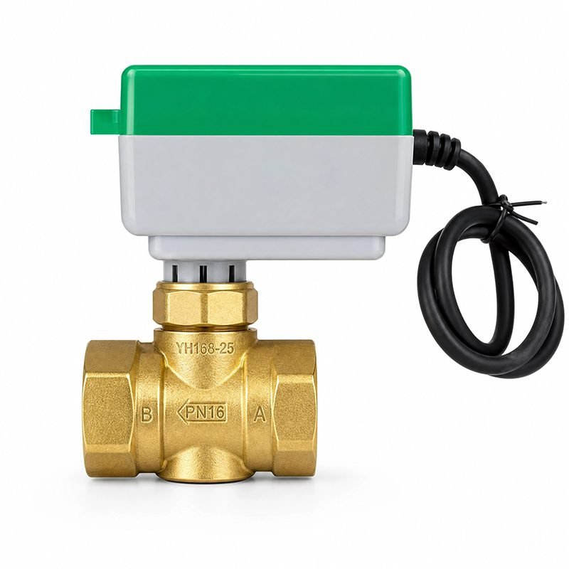 Green and white 2-way motorized square ball valve