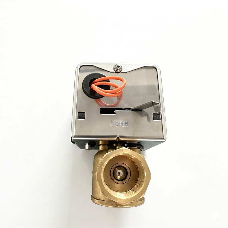 Motorized brass valve front port view