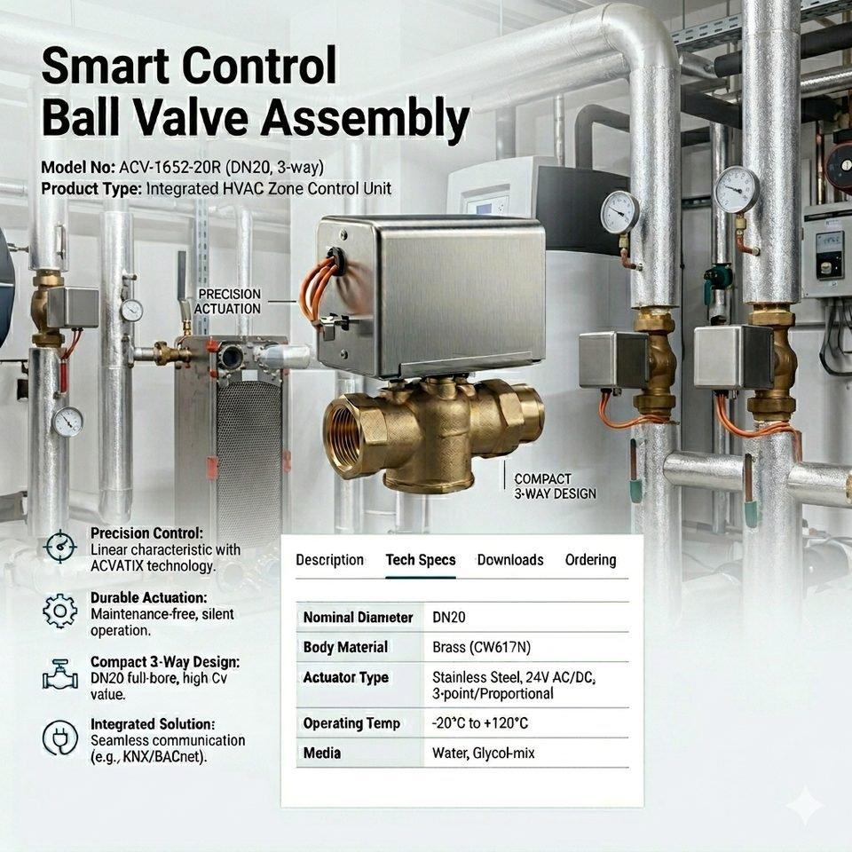 Silver motorized square ball valve for FCU HVAC