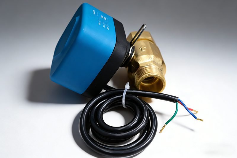 Three-port brass valve side view