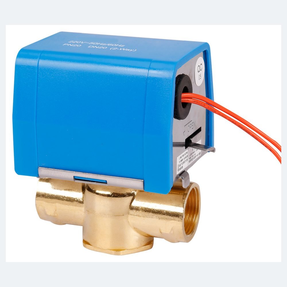 Blue motorized square ball valve with brass body
