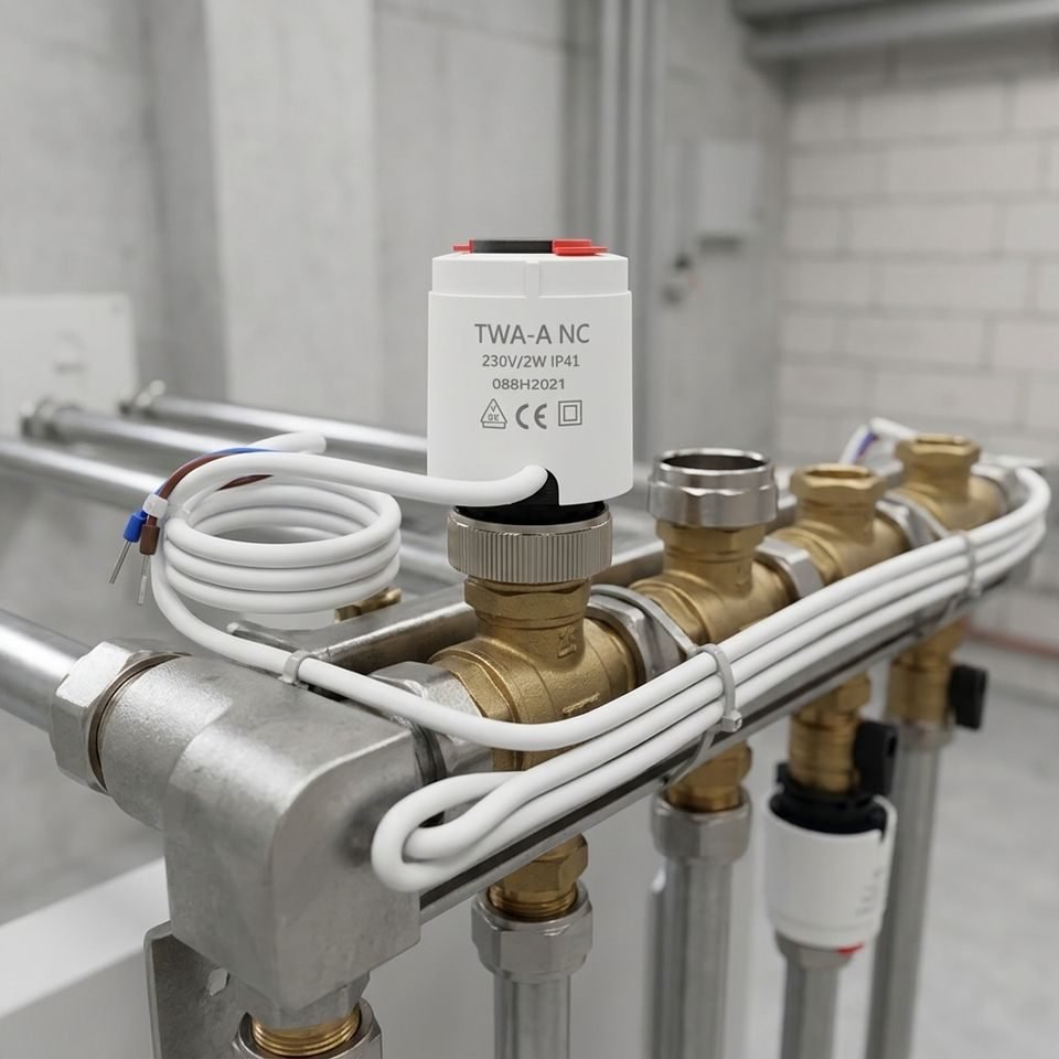 TL38 actuator installed on hydronic heating manifold