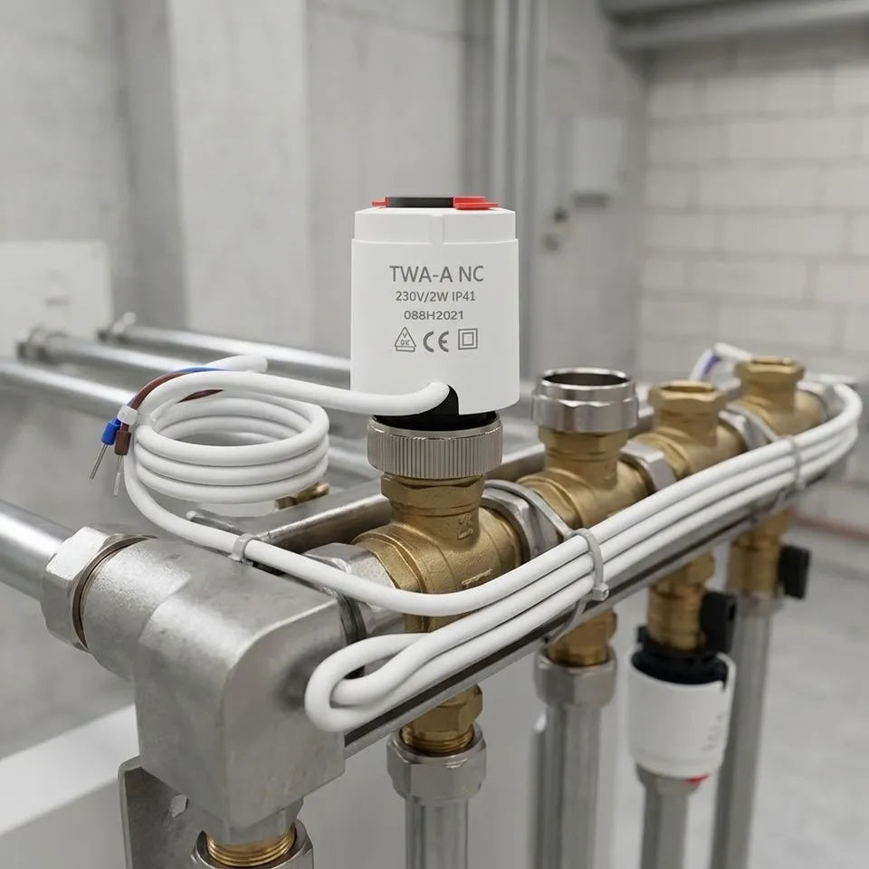 TL38 actuator installed on hydronic heating manifold