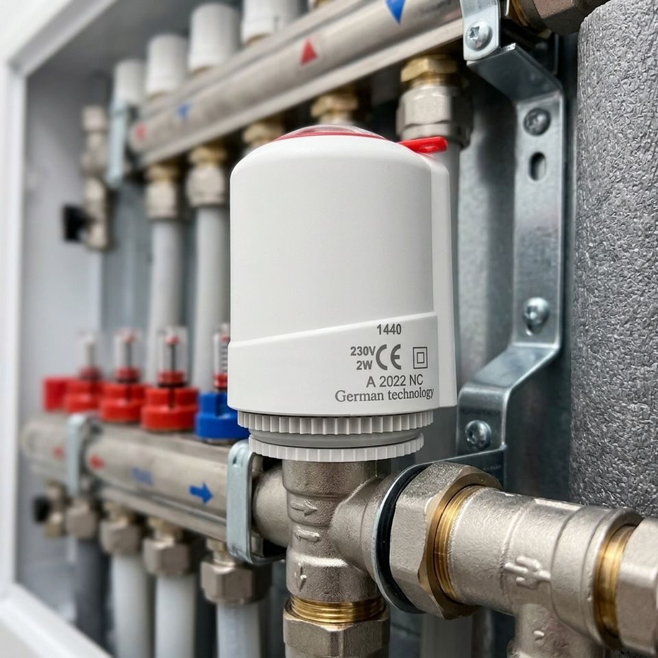 TL42 actuator installed on radiant floor heating manifold