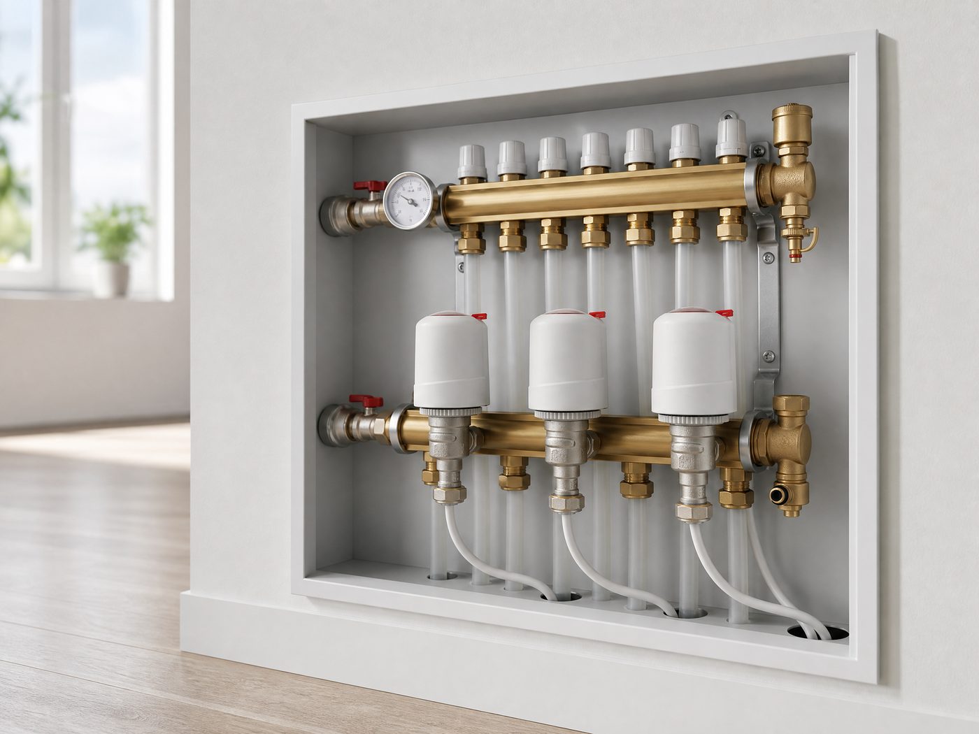 Illustrative TL42 actuator application in a residential hydronic manifold