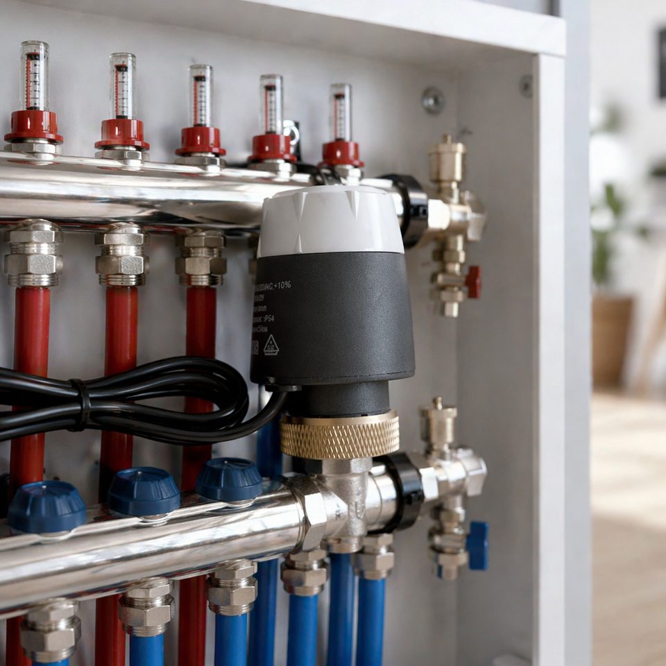 TL45 installed on underfloor heating manifold