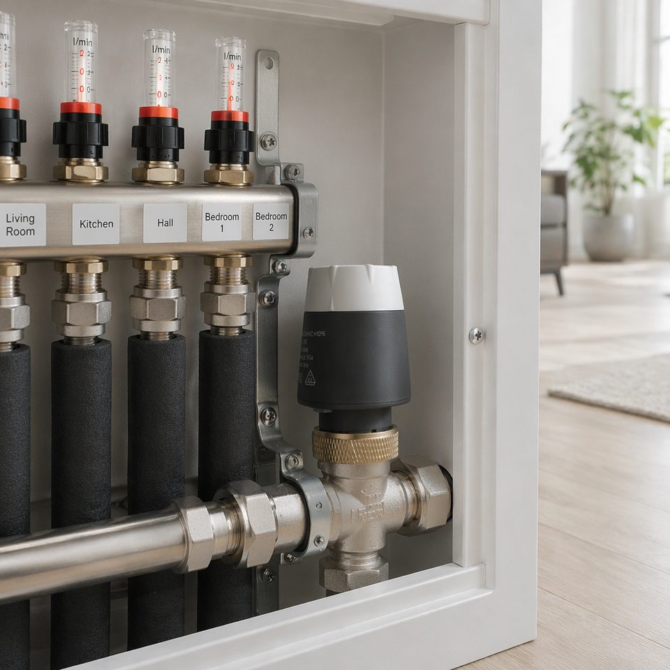 TL45 actuator in a home underfloor heating cabinet