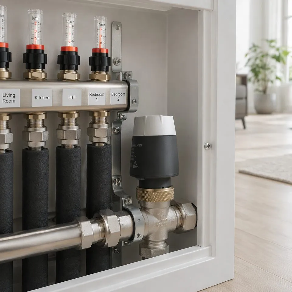 TL45 actuator in a home underfloor heating cabinet