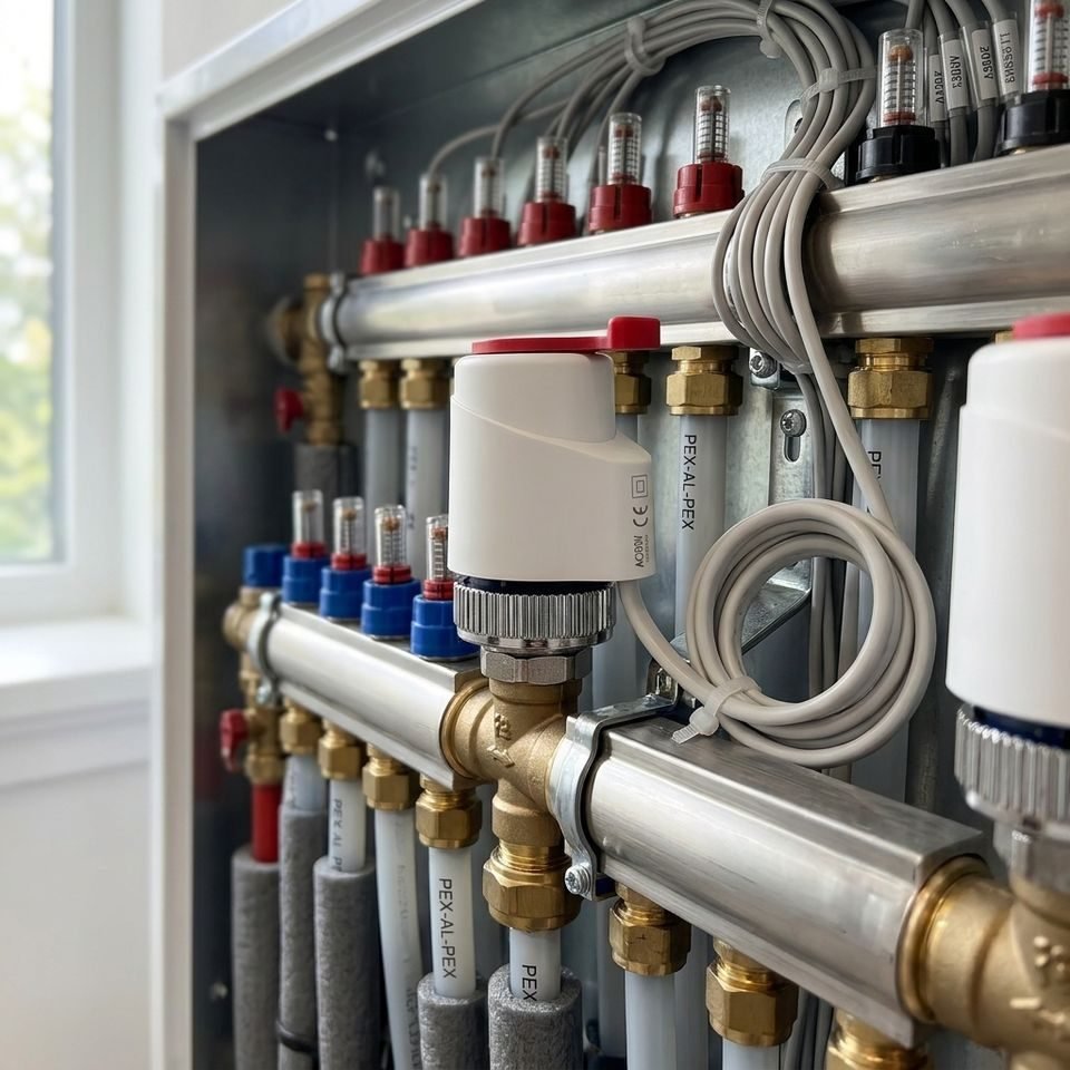 TL-51 actuator installed on underfloor heating manifold