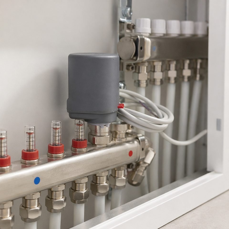 TL-52 actuator installed on underfloor heating manifold
