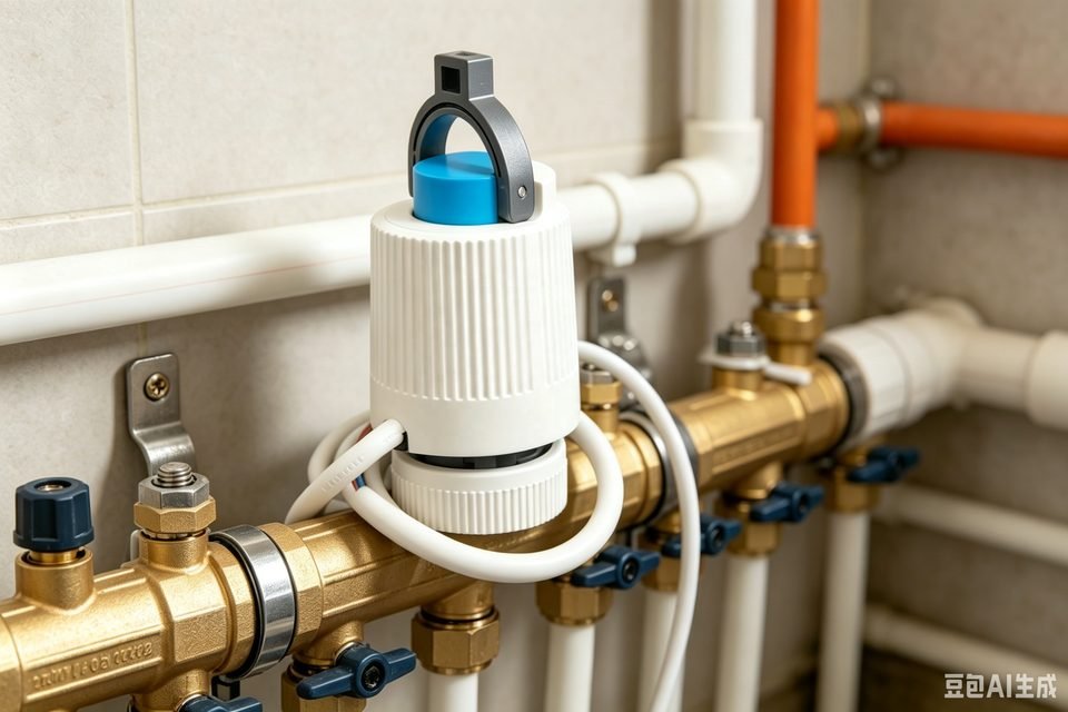 TL53 actuator installed on hydronic heating manifold