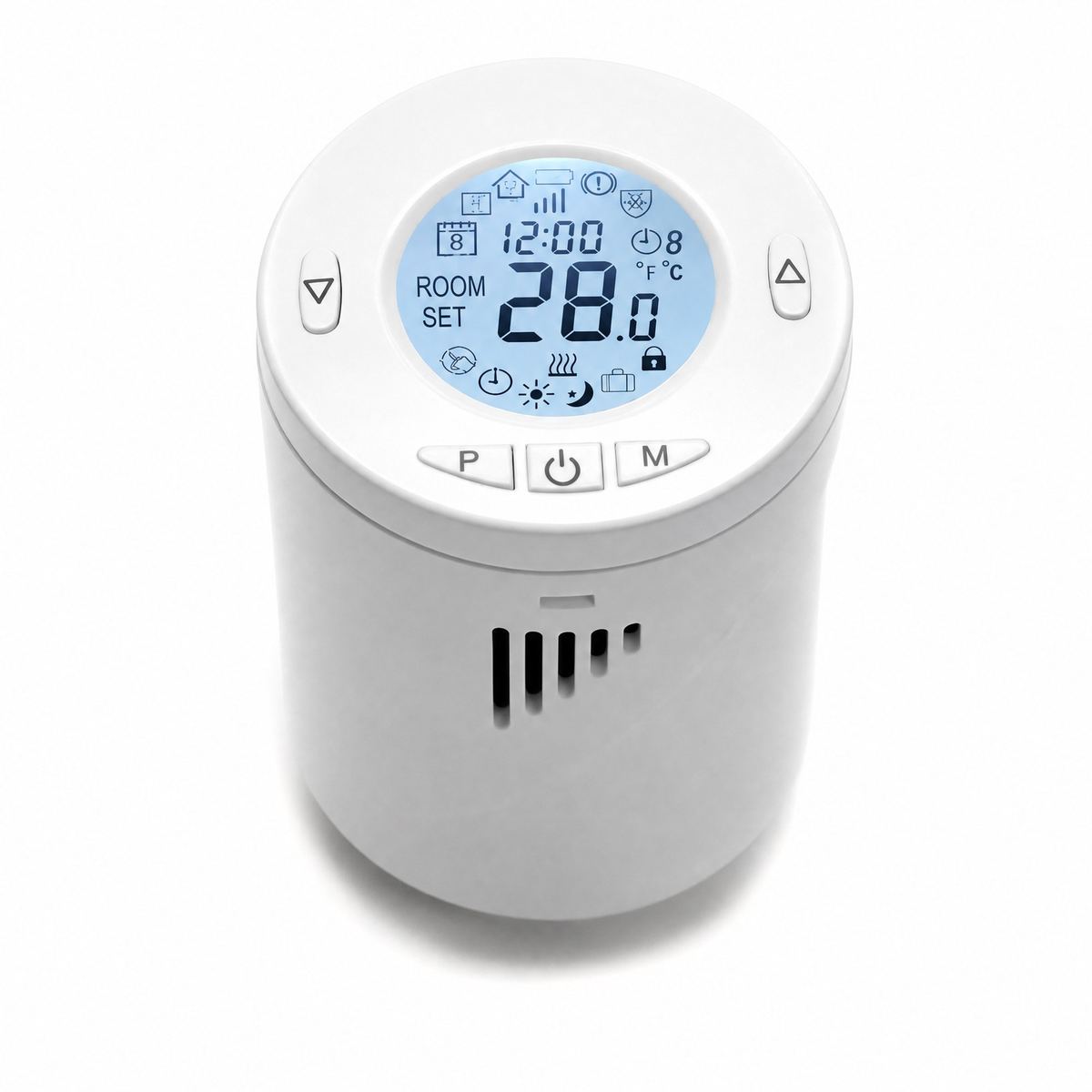 Smart thermostat angled view