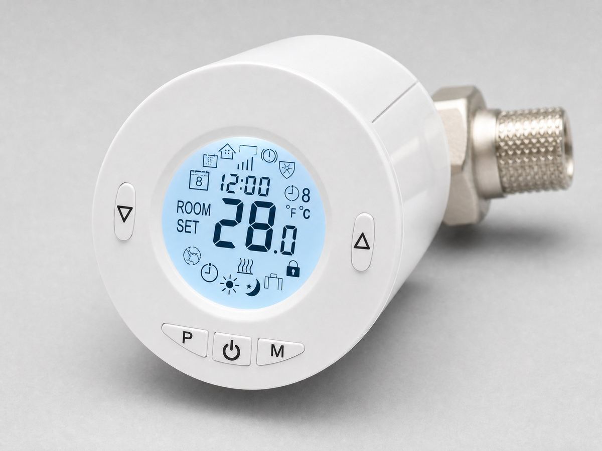 White smart thermostat LCD detail